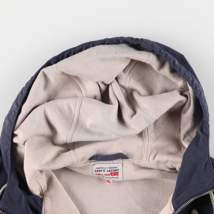 90'S Levi's Back Print Hooded Half Zip Jacket Men's XL Vintage unclear navy blue type Vintage Second Hand