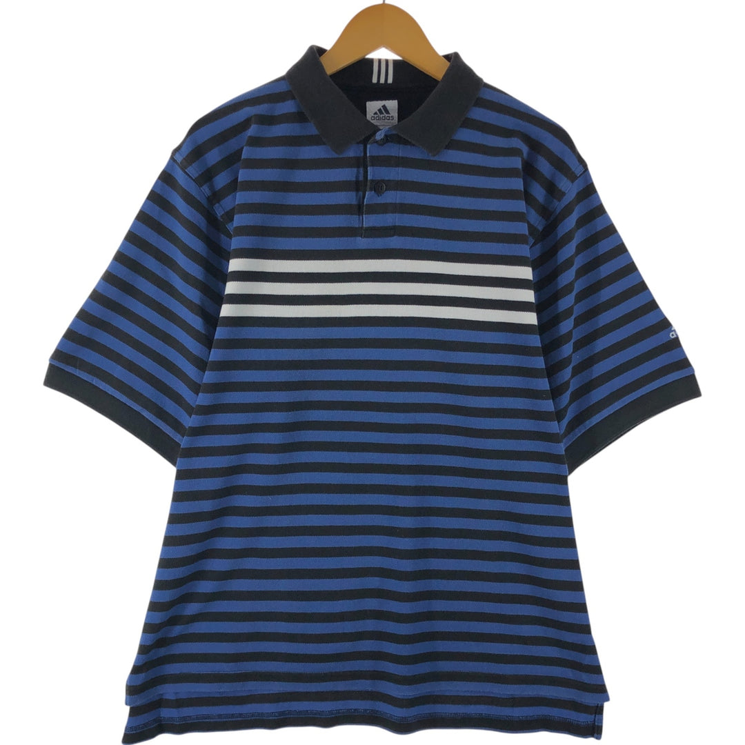 Adidas short sleeve striped polo shirt, men's size L cotton black type Vintage Second Hand