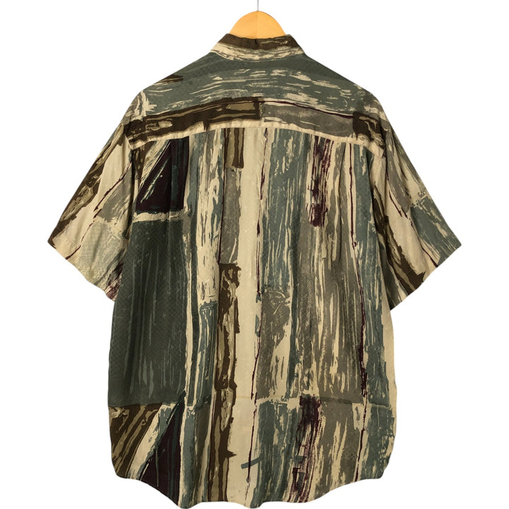 80s-90'S Gooch All-over Print Short Sleeve Silk Shirt, Men's Size S, Vintage silk Khaki type Vintage Second Hand