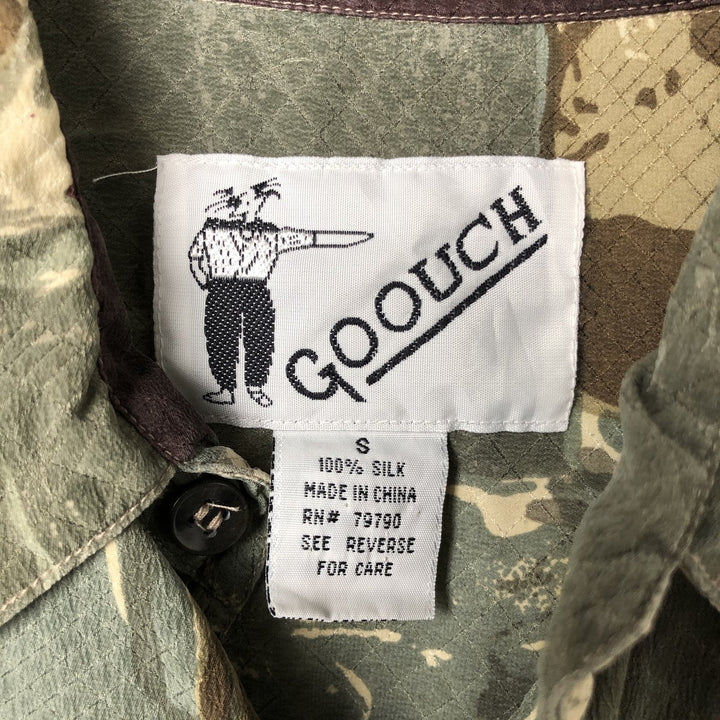 80s-90'S Gooch All-over Print Short Sleeve Silk Shirt, Men's Size S, Vintage silk Khaki type Vintage Second Hand