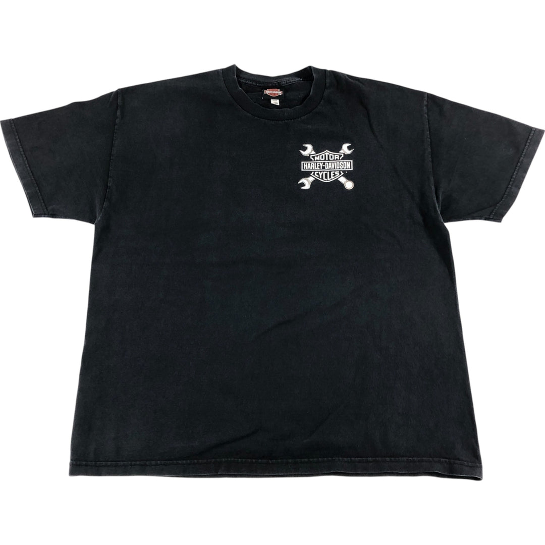 Harley Davidson ALSTYLE Skull Pattern Back Print Motorcycle Bike T-shirt Men's XL cotton black type Vintage Second Hand