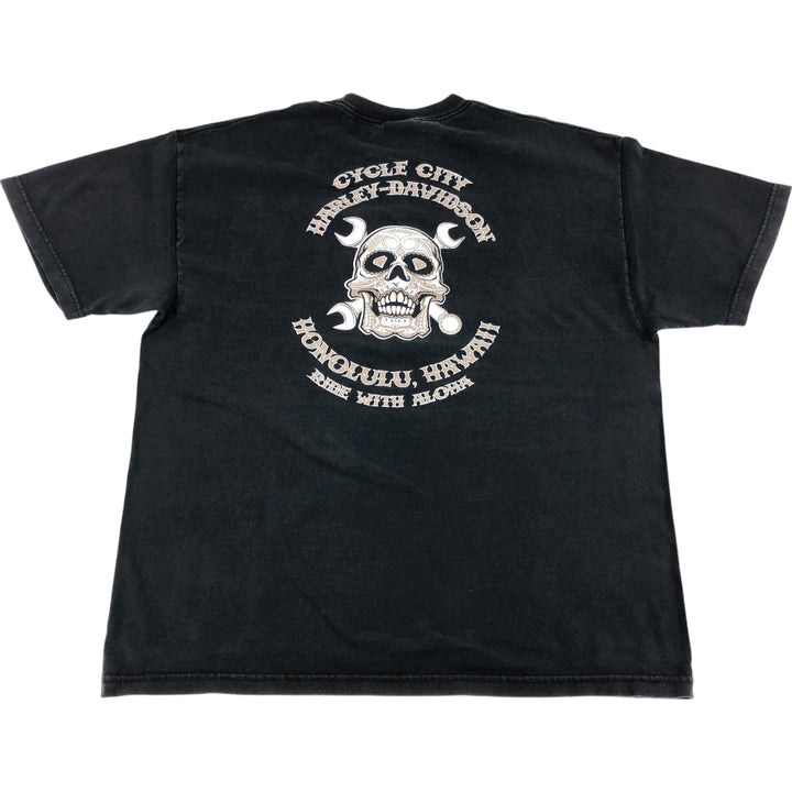 Harley Davidson ALSTYLE Skull Pattern Back Print Motorcycle Bike T-shirt Men's XL cotton black type Vintage Second Hand