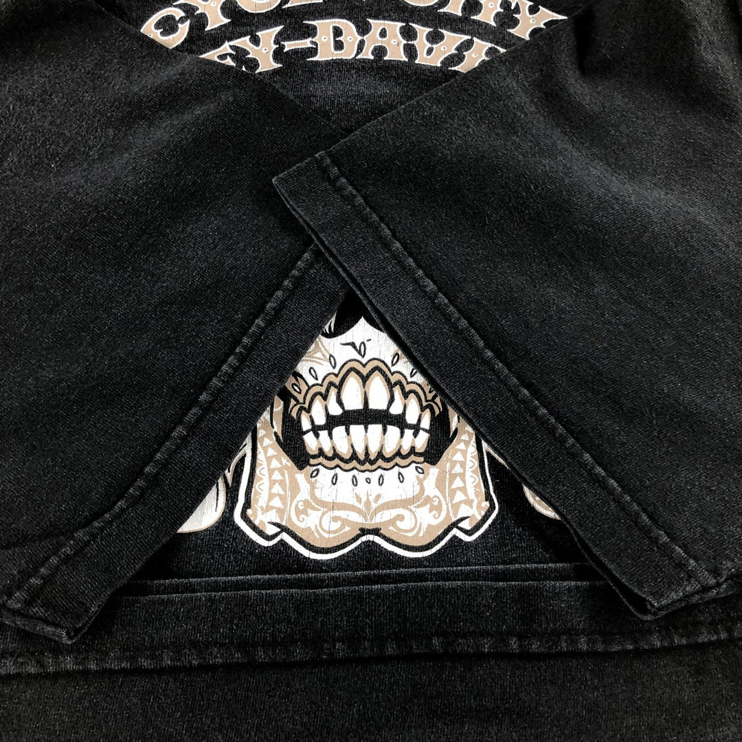 Harley Davidson ALSTYLE Skull Pattern Back Print Motorcycle Bike T-shirt Men's XL cotton black type Vintage Second Hand