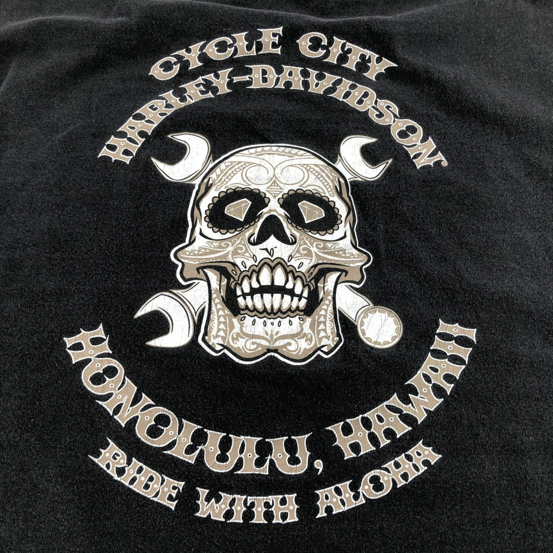 Harley Davidson ALSTYLE Skull Pattern Back Print Motorcycle Bike T-shirt Men's XL cotton black type Vintage Second Hand