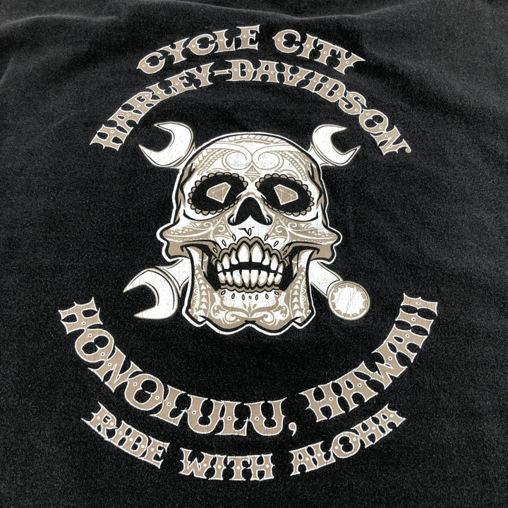 Harley Davidson ALSTYLE Skull Pattern Back Print Motorcycle Bike T-shirt Men's XL cotton black type Vintage Second Hand
