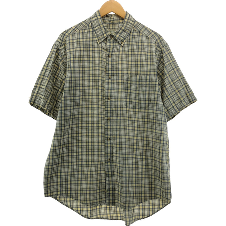 GHBass Check Pattern Short Sleeve Linen Button Down Shirt Men's M Size linen yellow type Vintage Second Hand