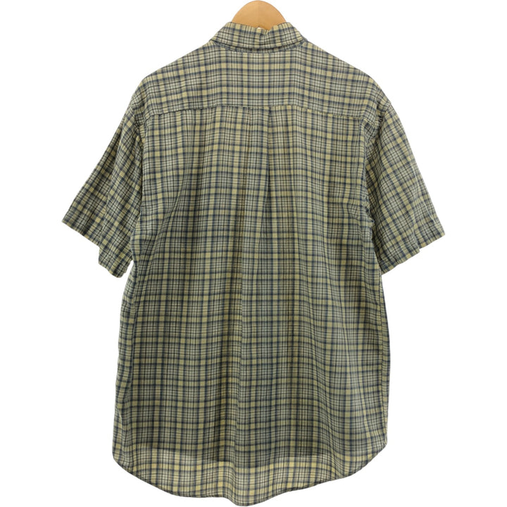 GHBass Check Pattern Short Sleeve Linen Button Down Shirt Men's M Size linen yellow type Vintage Second Hand