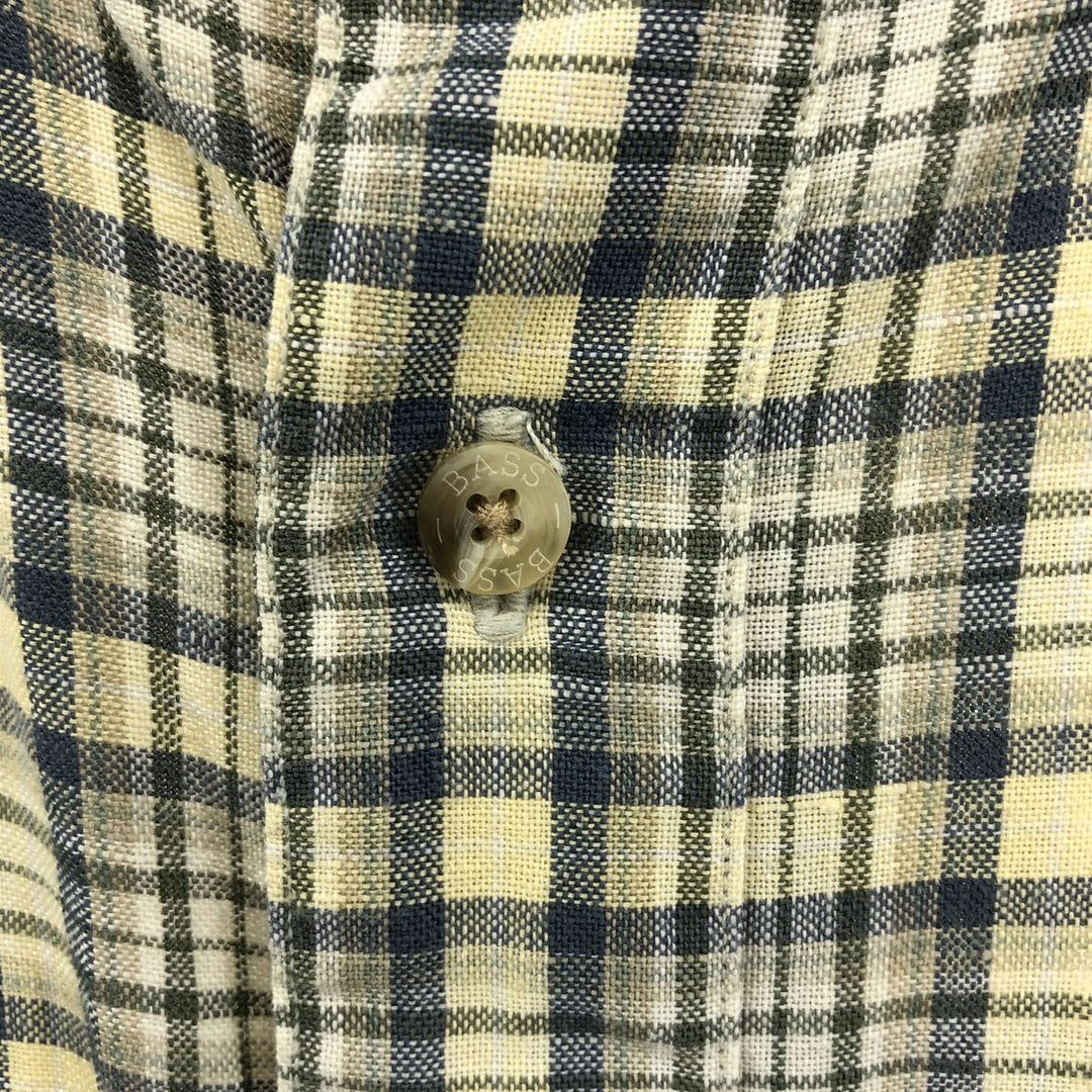 GHBass Check Pattern Short Sleeve Linen Button Down Shirt Men's M Size linen yellow type Vintage Second Hand