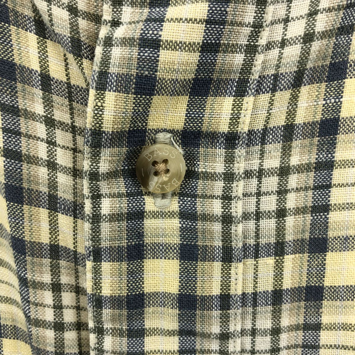 GHBass Check Pattern Short Sleeve Linen Button Down Shirt Men's M Size linen yellow type Vintage Second Hand