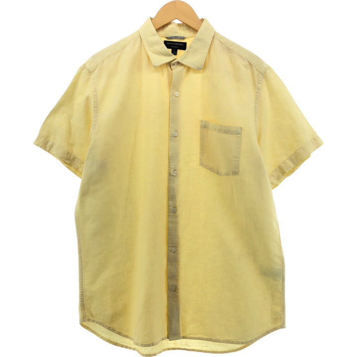 Banana Republic Wide Collar Short Sleeve Linen x Cotton Shirt, Men's Size L linen yellow type Vintage Second Hand