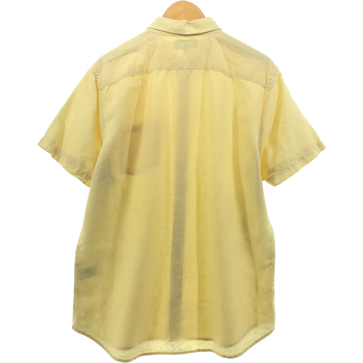Banana Republic Wide Collar Short Sleeve Linen x Cotton Shirt, Men's Size L linen yellow type Vintage Second Hand