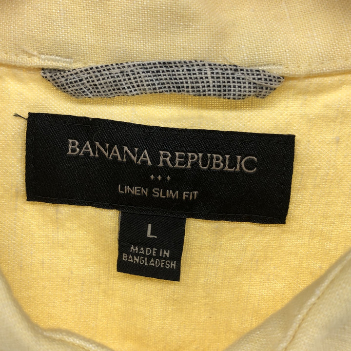 Banana Republic Wide Collar Short Sleeve Linen x Cotton Shirt, Men's Size L linen yellow type Vintage Second Hand