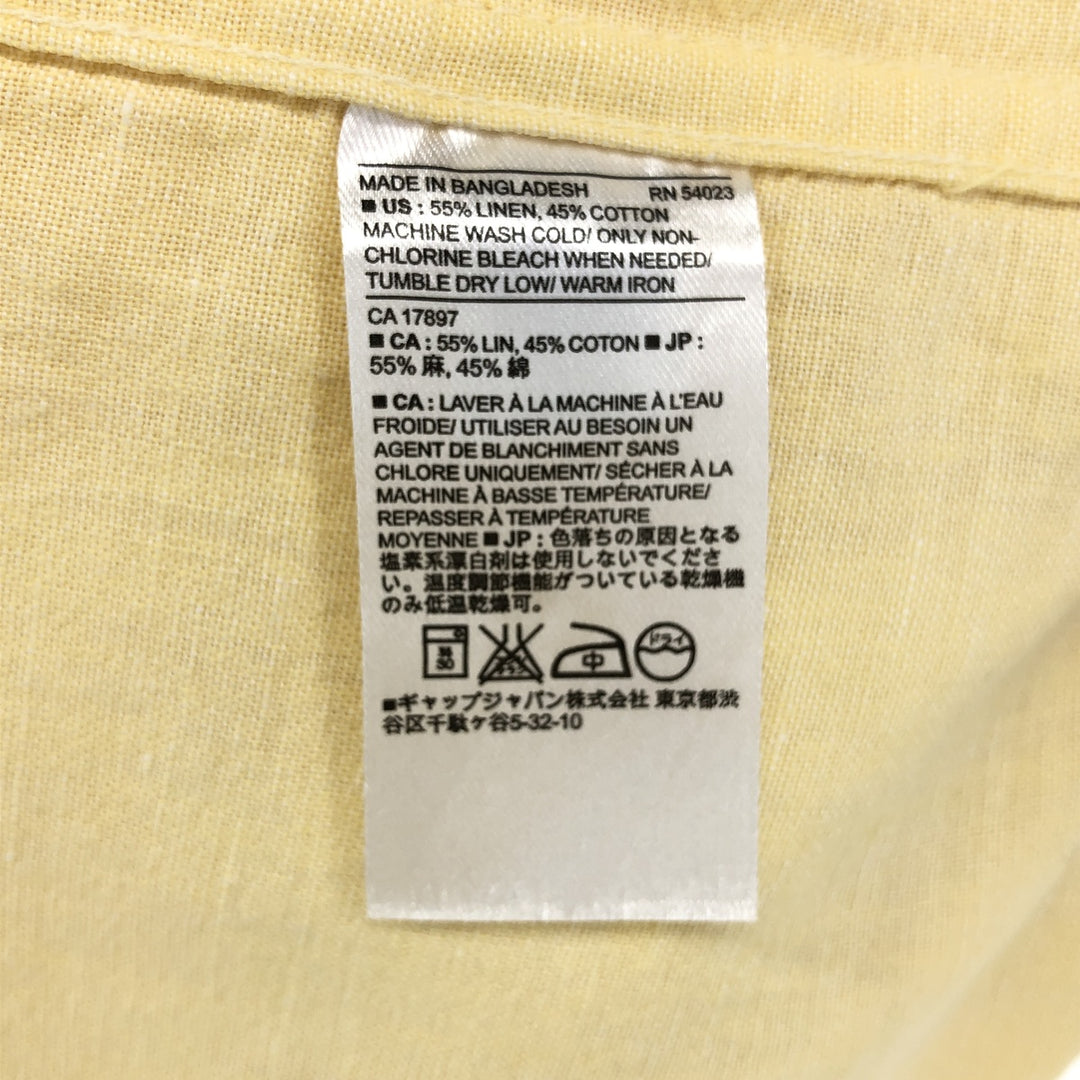 Banana Republic Wide Collar Short Sleeve Linen x Cotton Shirt, Men's Size L linen yellow type Vintage Second Hand