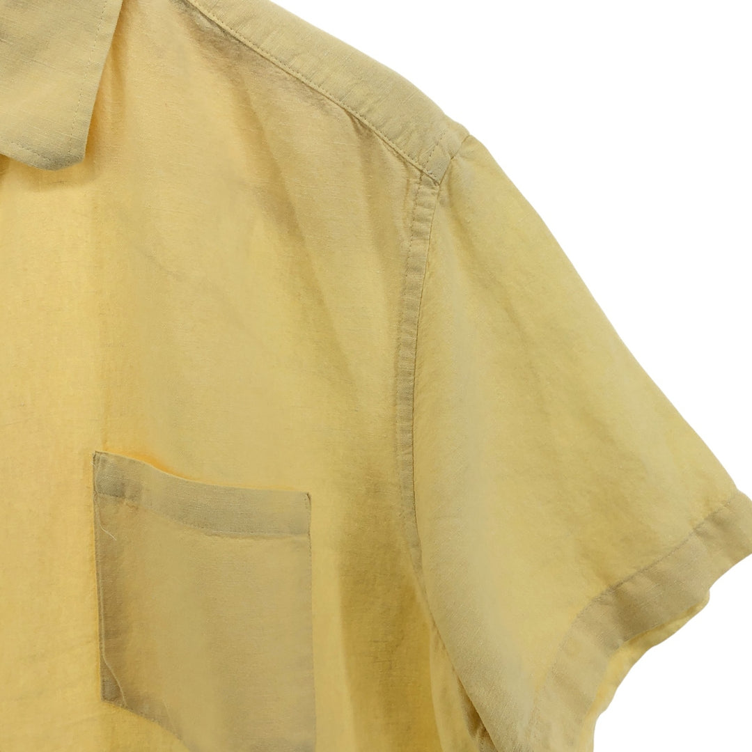 Banana Republic Wide Collar Short Sleeve Linen x Cotton Shirt, Men's Size L linen yellow type Vintage Second Hand