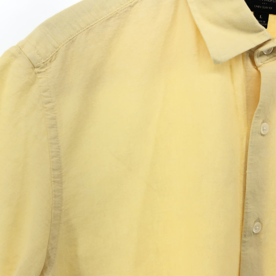 Banana Republic Wide Collar Short Sleeve Linen x Cotton Shirt, Men's Size L linen yellow type Vintage Second Hand