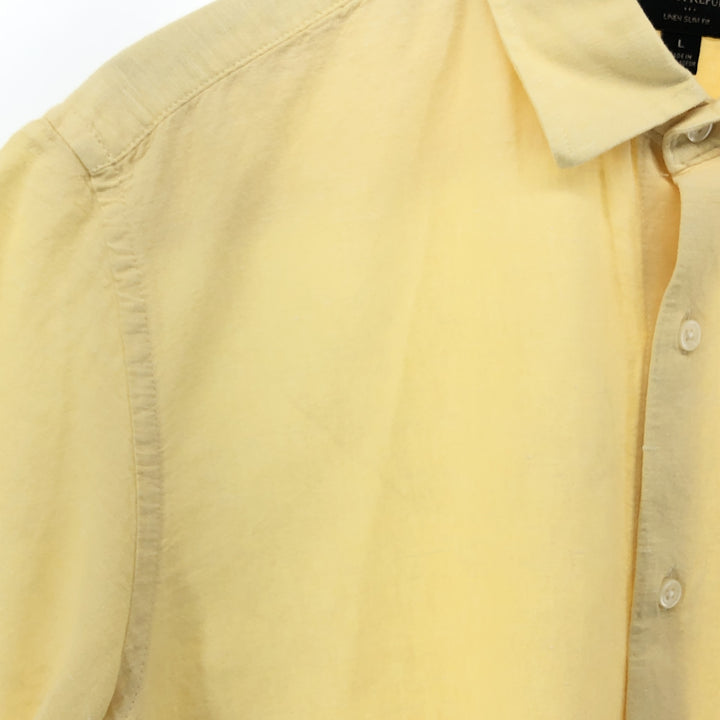 Banana Republic Wide Collar Short Sleeve Linen x Cotton Shirt, Men's Size L linen yellow type Vintage Second Hand