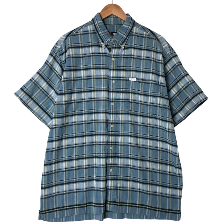 90'S Ralph Lauren Chaps Check Pattern Short Sleeve Cotton x Hemp Shirt Box Shirt Men's L Size Vintage Hemp blue type Vintage Second Hand