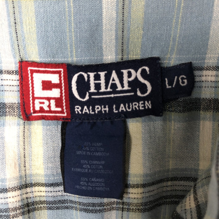 90'S Ralph Lauren Chaps Check Pattern Short Sleeve Cotton x Hemp Shirt Box Shirt Men's L Size Vintage Hemp blue type Vintage Second Hand