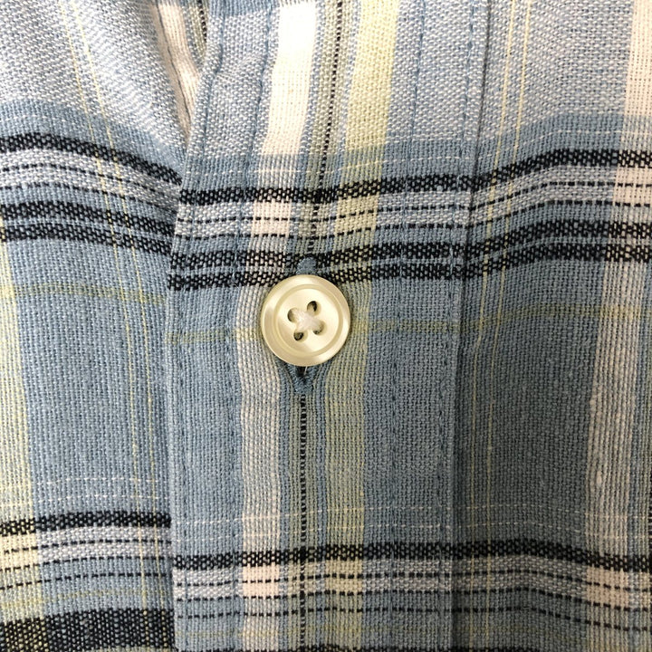 90'S Ralph Lauren Chaps Check Pattern Short Sleeve Cotton x Hemp Shirt Box Shirt Men's L Size Vintage Hemp blue type Vintage Second Hand