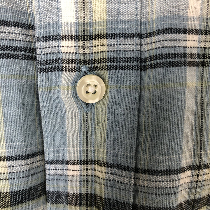 90'S Ralph Lauren Chaps Check Pattern Short Sleeve Cotton x Hemp Shirt Box Shirt Men's L Size Vintage Hemp blue type Vintage Second Hand