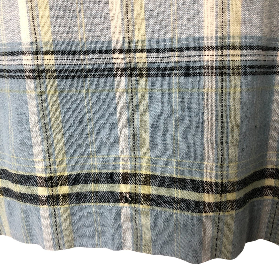 90'S Ralph Lauren Chaps Check Pattern Short Sleeve Cotton x Hemp Shirt Box Shirt Men's L Size Vintage Hemp blue type Vintage Second Hand