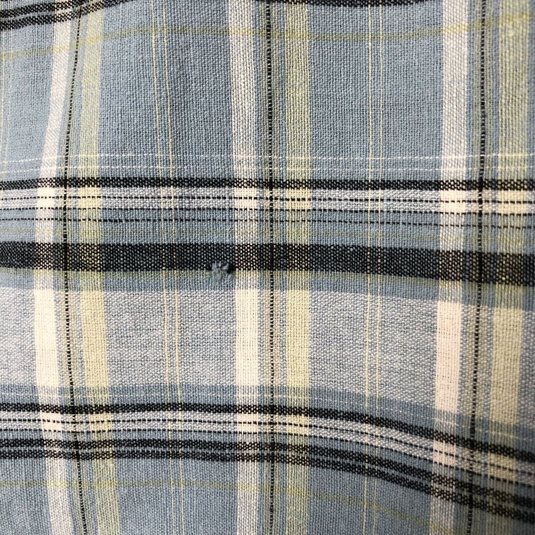 90'S Ralph Lauren Chaps Check Pattern Short Sleeve Cotton x Hemp Shirt Box Shirt Men's L Size Vintage Hemp blue type Vintage Second Hand