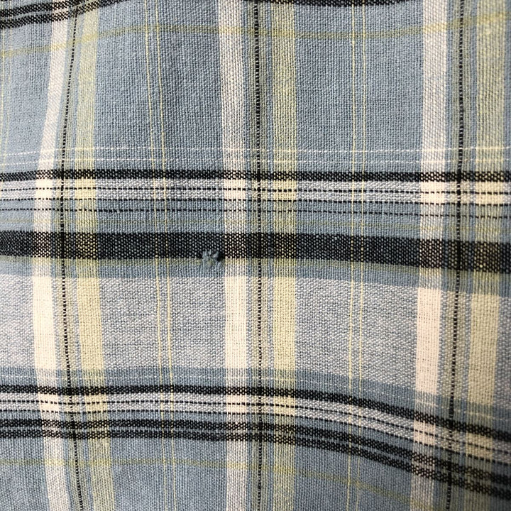90'S Ralph Lauren Chaps Check Pattern Short Sleeve Cotton x Hemp Shirt Box Shirt Men's L Size Vintage Hemp blue type Vintage Second Hand