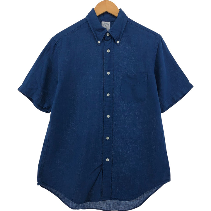 Brooks Brothers Est.1818 REGENT short sleeve linen button down shirt, men's size M linen blue type Vintage Second Hand