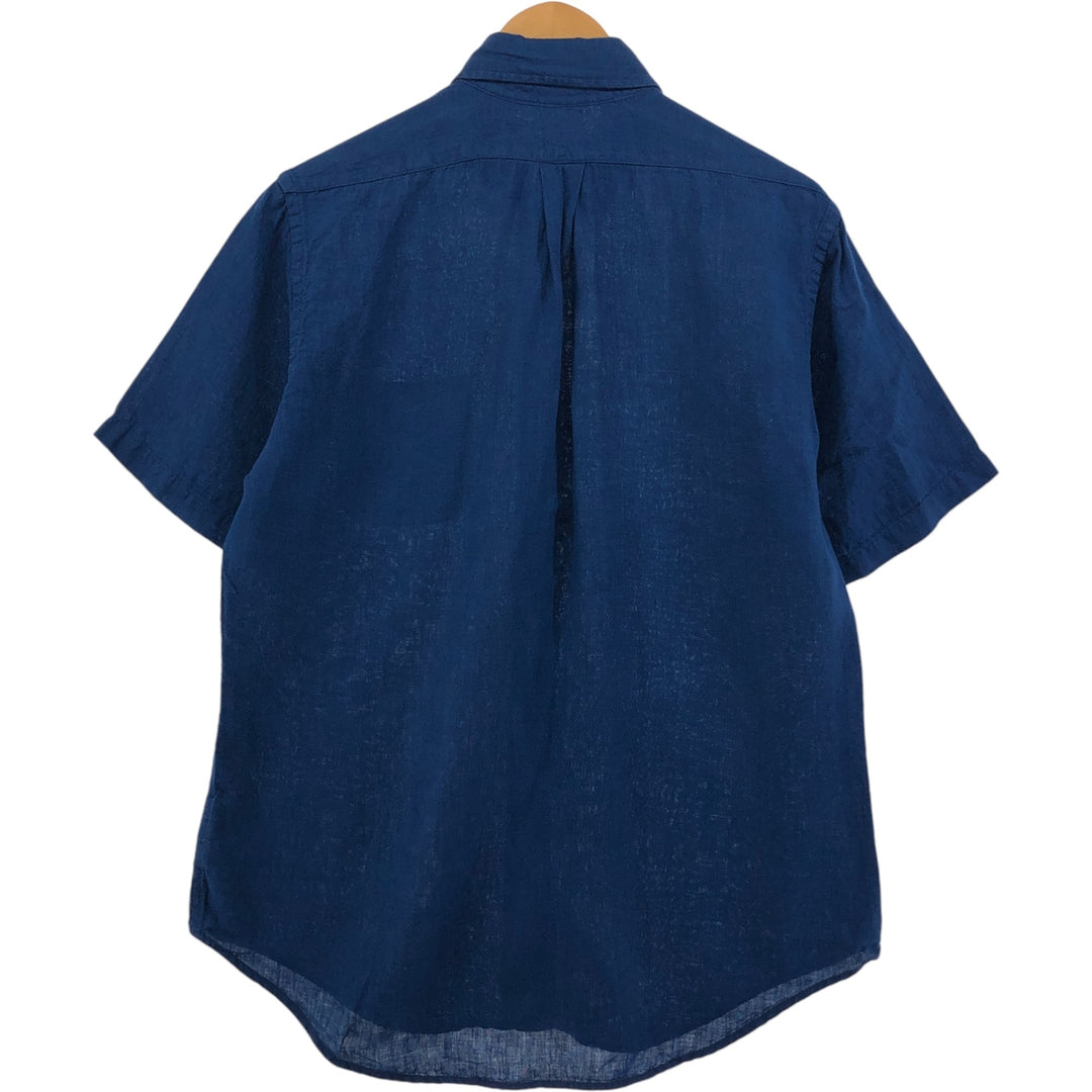 Brooks Brothers Est.1818 REGENT short sleeve linen button down shirt, men's size M linen blue type Vintage Second Hand