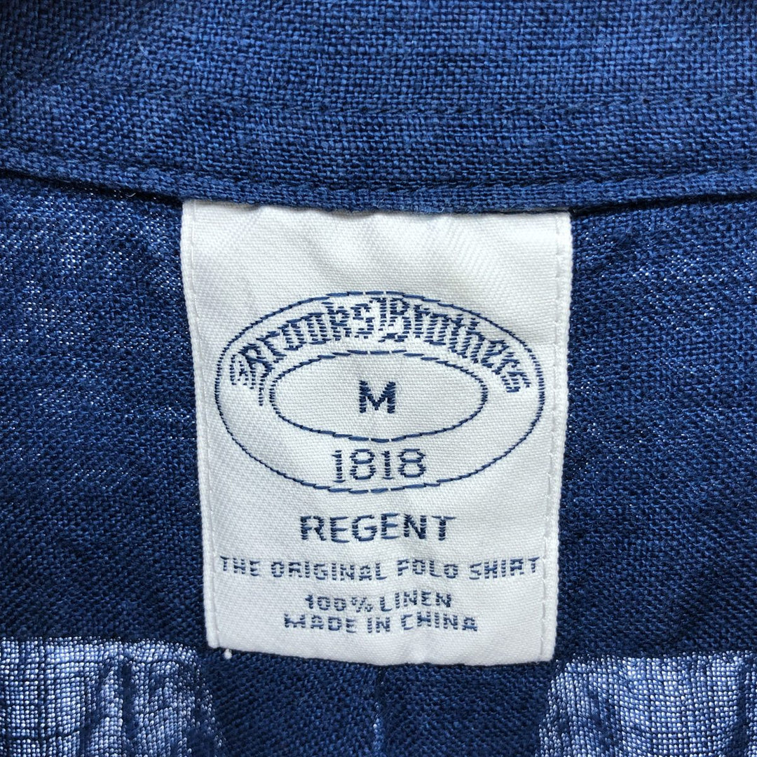 Brooks Brothers Est.1818 REGENT short sleeve linen button down shirt, men's size M linen blue type Vintage Second Hand