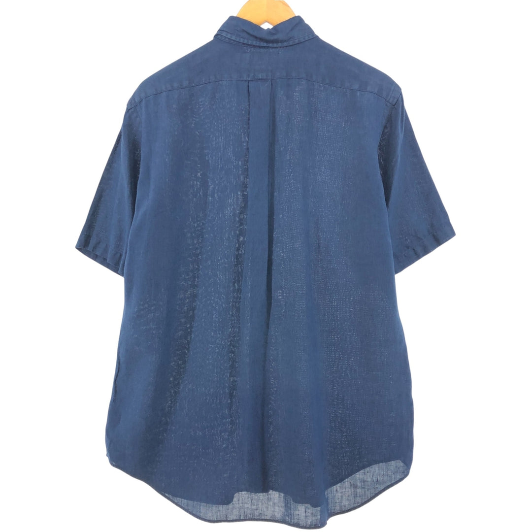 Ralph Lauren Classic Fit short sleeve linen button down shirt, men's size M linen navy blue type Vintage Second Hand
