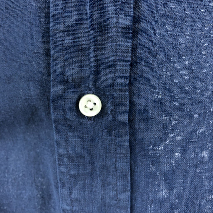 Ralph Lauren Classic Fit short sleeve linen button down shirt, men's size M linen navy blue type Vintage Second Hand