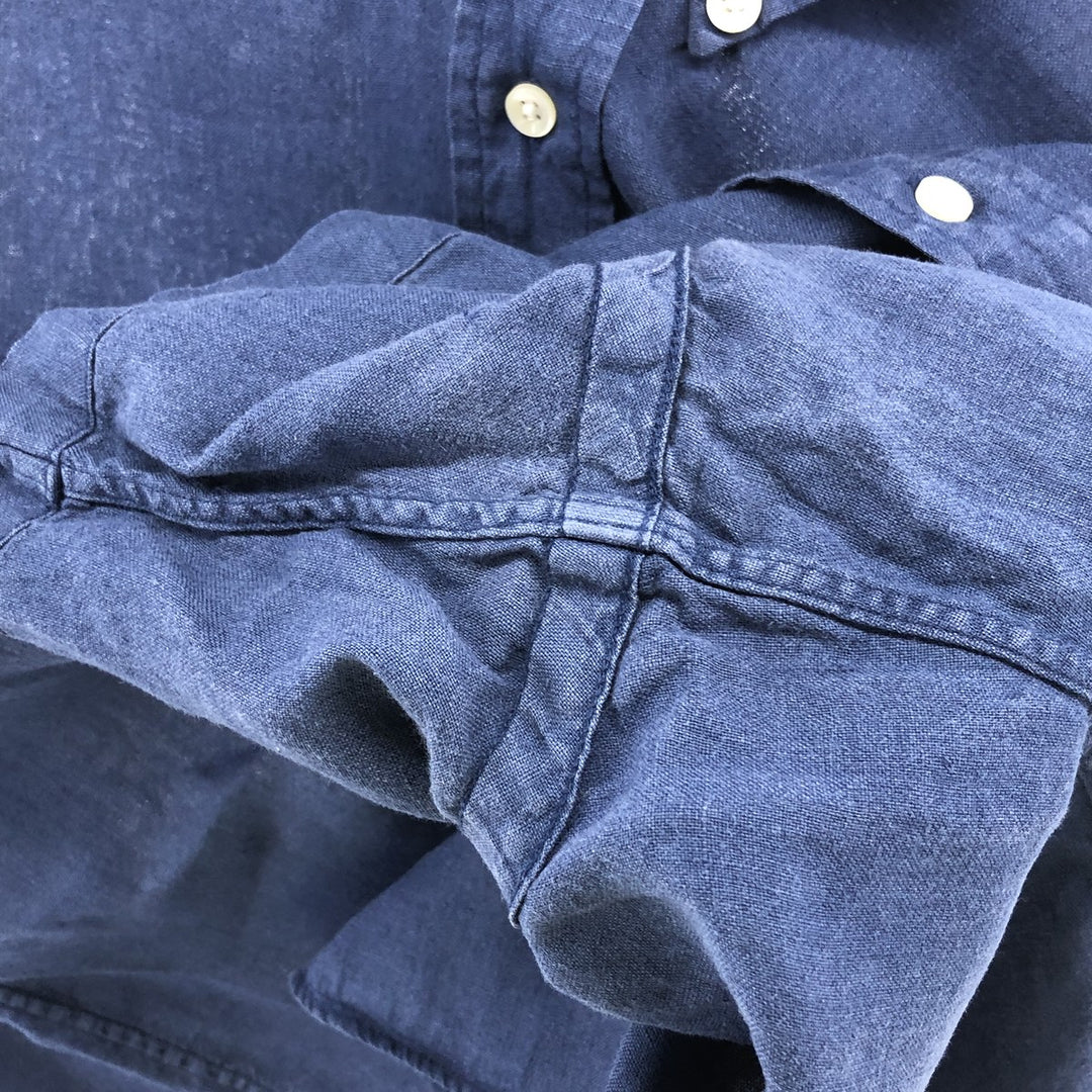 Ralph Lauren Classic Fit short sleeve linen button down shirt, men's size L linen navy blue type Vintage Second Hand