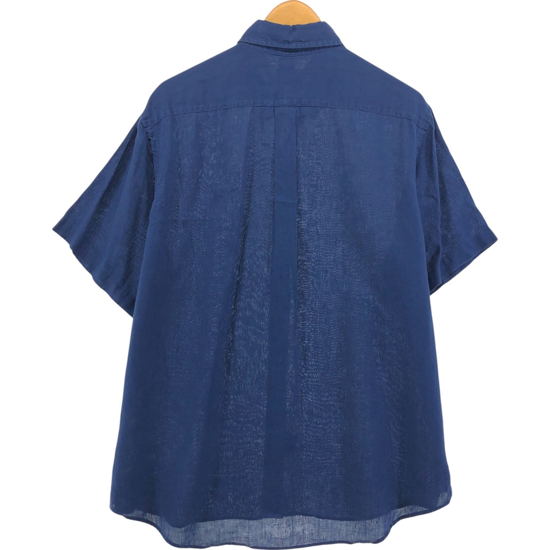Ralph Lauren short sleeve linen button down shirt, men's size XL linen navy blue type Vintage Second Hand