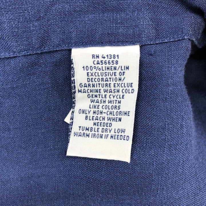 Ralph Lauren short sleeve linen button down shirt, men's size XL linen navy blue type Vintage Second Hand