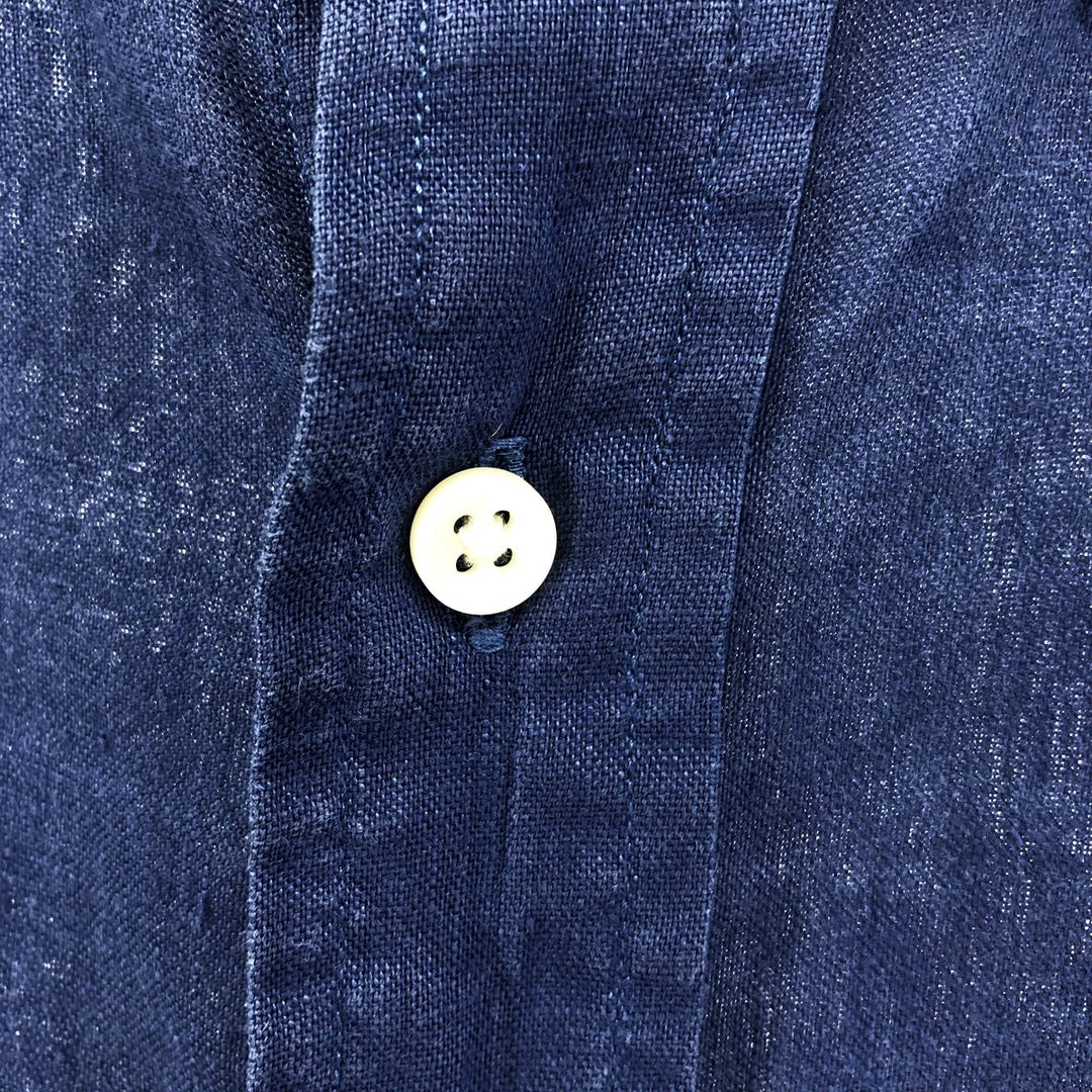 Ralph Lauren short sleeve linen button down shirt, men's size XL linen navy blue type Vintage Second Hand