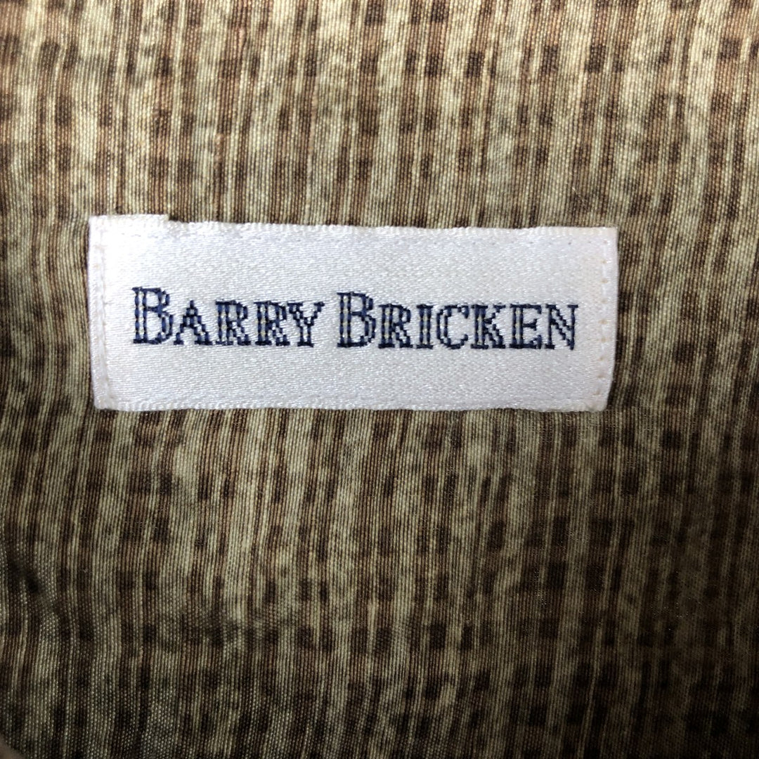 BARRY BRICKEN All-over print short-sleeve open-collar linen shirt, box shirt, men's size L linen green type yellow green Vintage Second Hand