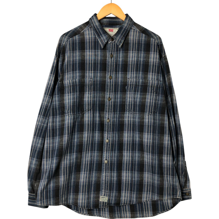 90'S Levi's Long Sleeve Flannel Check Shirt, Men's XL, Vintage cotton blue type Vintage Second Hand