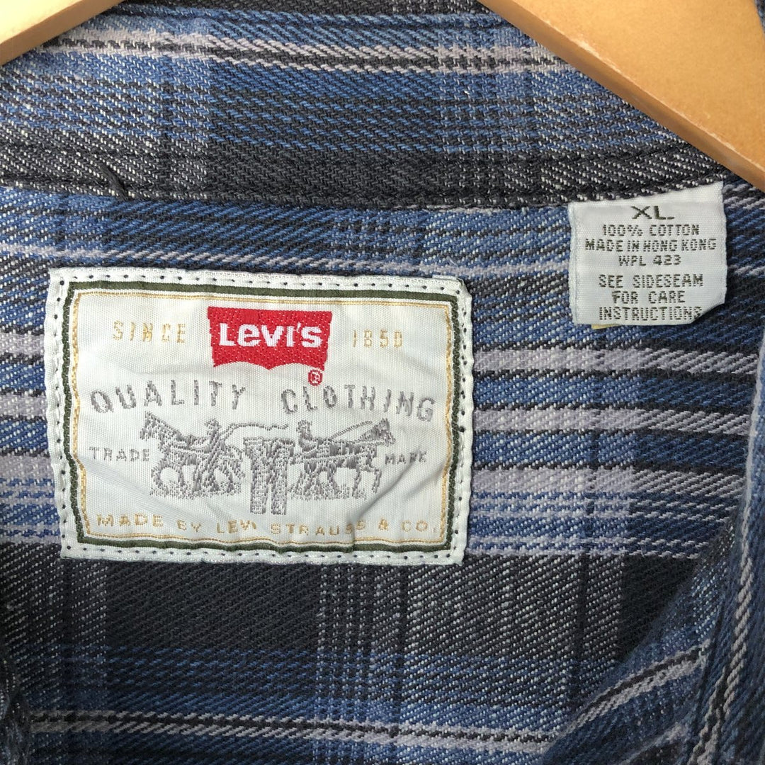 90'S Levi's Long Sleeve Flannel Check Shirt, Men's XL, Vintage cotton blue type Vintage Second Hand