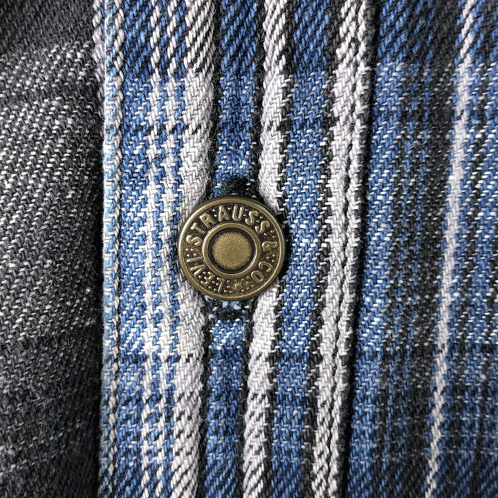90'S Levi's Long Sleeve Flannel Check Shirt, Men's XL, Vintage cotton blue type Vintage Second Hand
