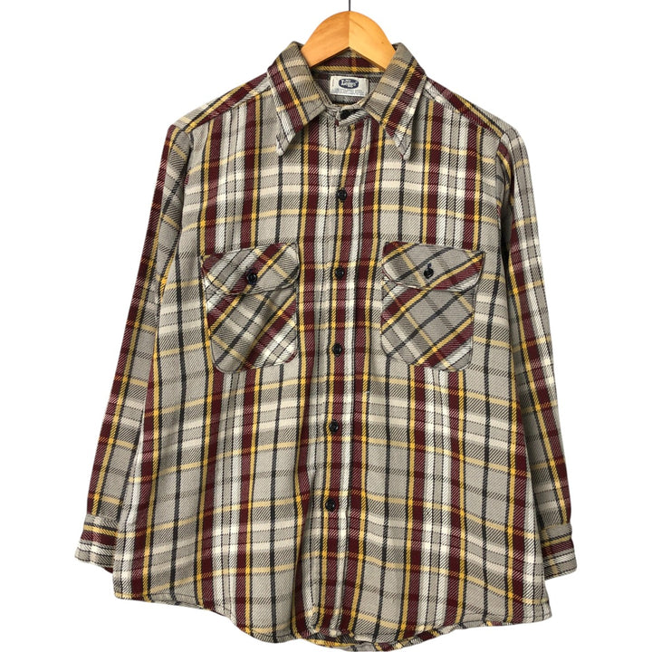 70'S Mr. Leggs Long Sleeve Flannel Check Shirt Made in USA Men's Size L Vintage cotton Beige type Vintage Second Hand