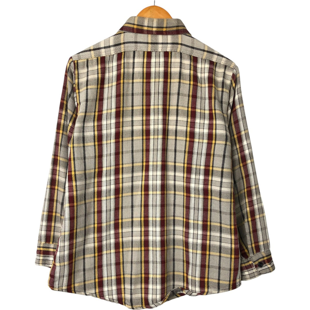 70'S Mr. Leggs Long Sleeve Flannel Check Shirt Made in USA Men's Size L Vintage cotton Beige type Vintage Second Hand