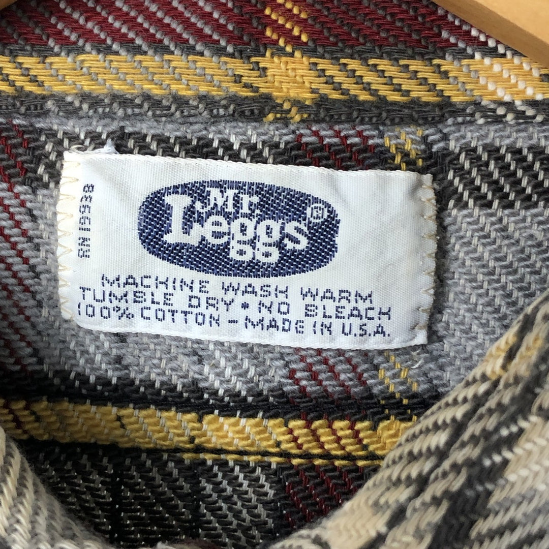 70'S Mr. Leggs Long Sleeve Flannel Check Shirt Made in USA Men's Size L Vintage cotton Beige type Vintage Second Hand