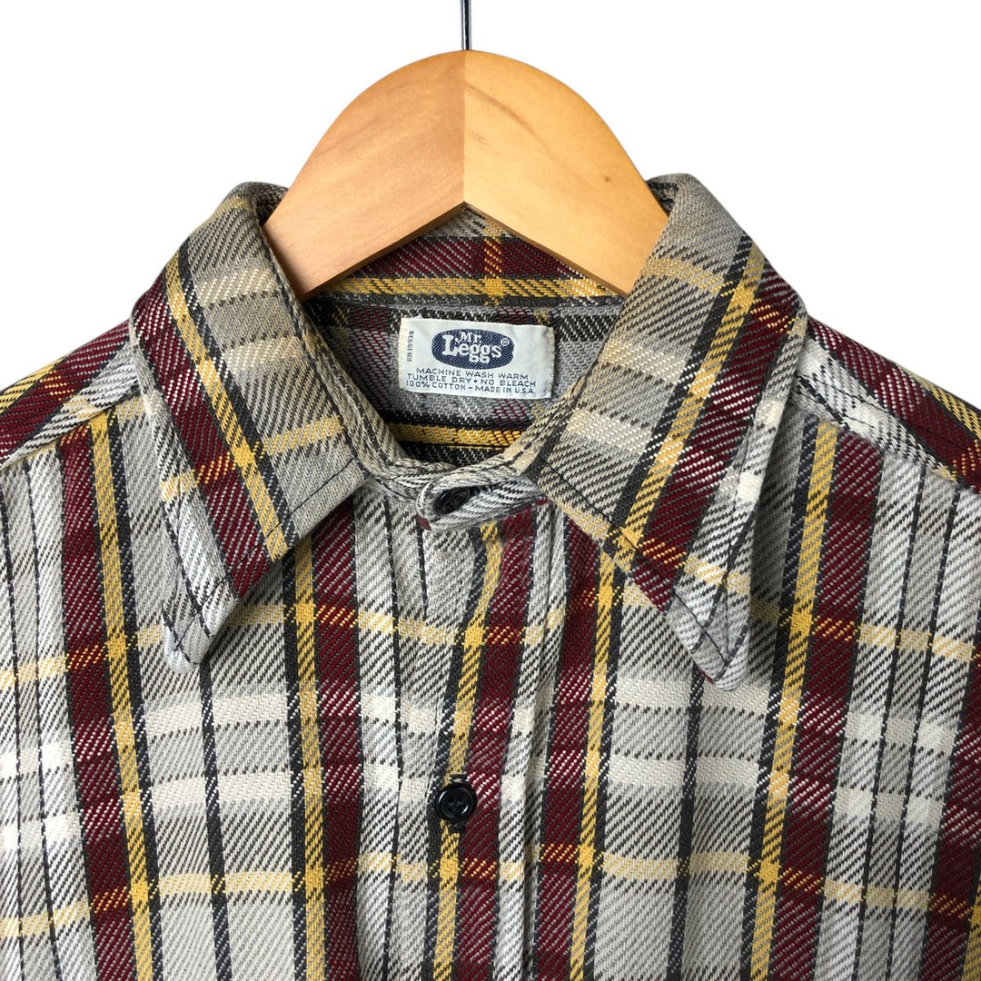 70'S Mr. Leggs Long Sleeve Flannel Check Shirt Made in USA Men's Size L Vintage cotton Beige type Vintage Second Hand