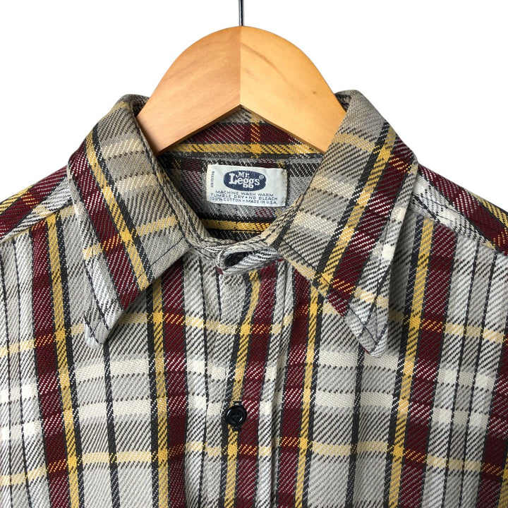 70'S Mr. Leggs Long Sleeve Flannel Check Shirt Made in USA Men's Size L Vintage cotton Beige type Vintage Second Hand