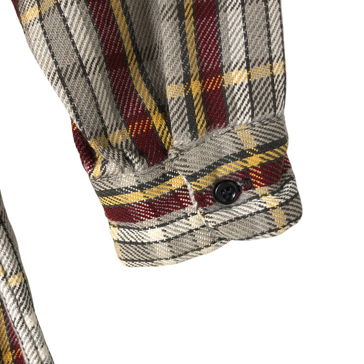 70'S Mr. Leggs Long Sleeve Flannel Check Shirt Made in USA Men's Size L Vintage cotton Beige type Vintage Second Hand
