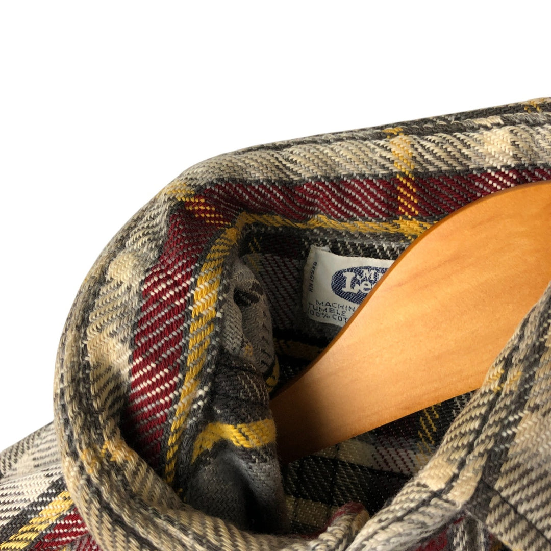 70'S Mr. Leggs Long Sleeve Flannel Check Shirt Made in USA Men's Size L Vintage cotton Beige type Vintage Second Hand