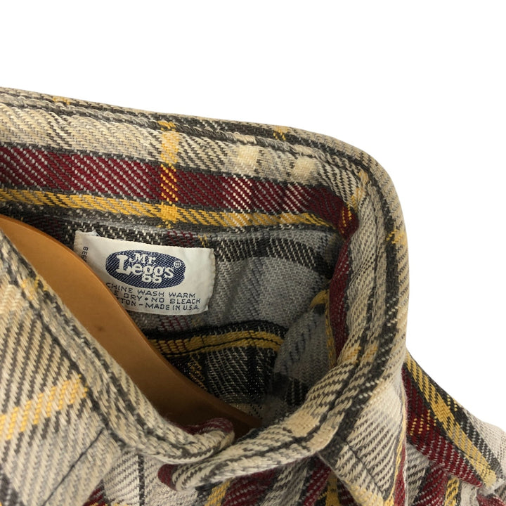 70'S Mr. Leggs Long Sleeve Flannel Check Shirt Made in USA Men's Size L Vintage cotton Beige type Vintage Second Hand