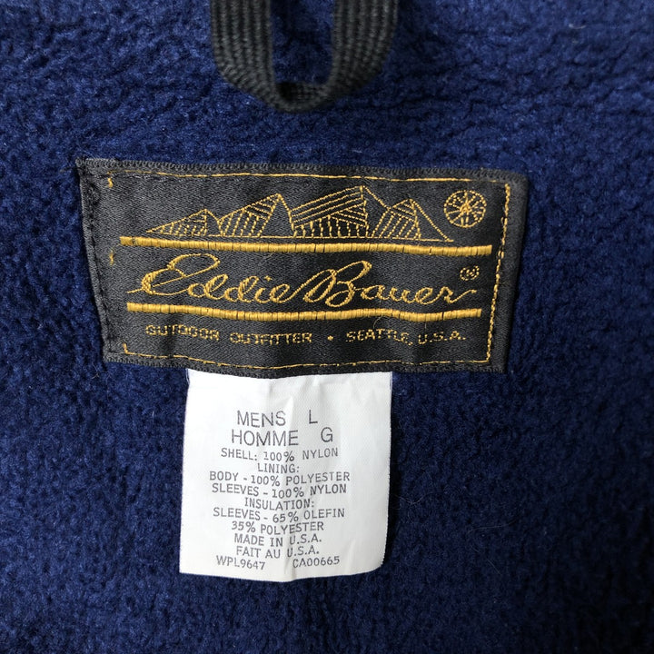 80s-90'S Eddie Bauer padded nylon jacket with black tag, made in USA, men's size L Nylon turquoise blue Vintage Second Hand