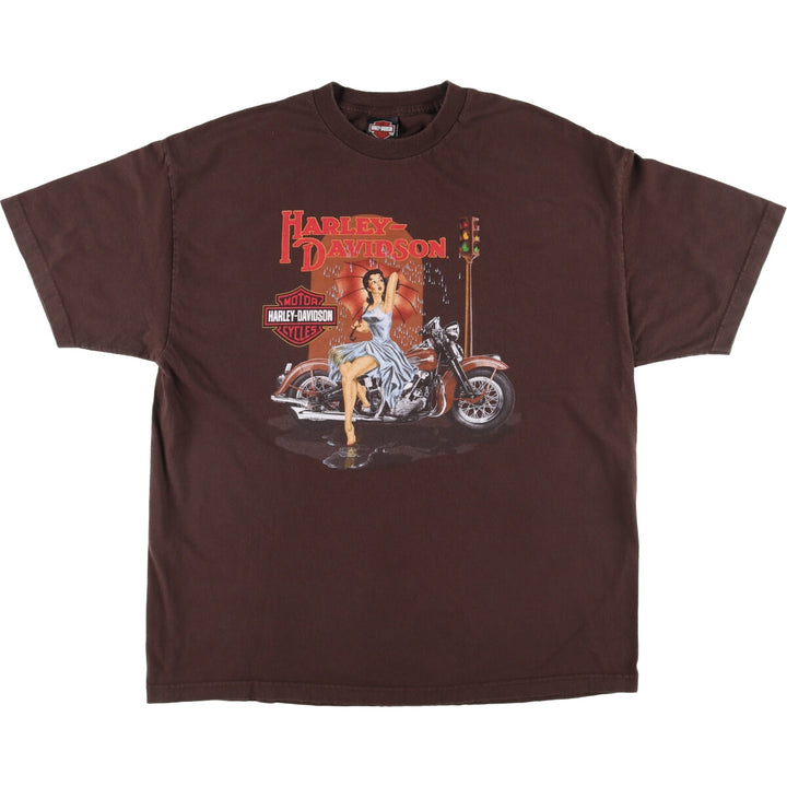 Harley-Davidson Pin-up Girl Motorcycle Bike T-shirt, Men's XXL cotton brown type Vintage Second Hand